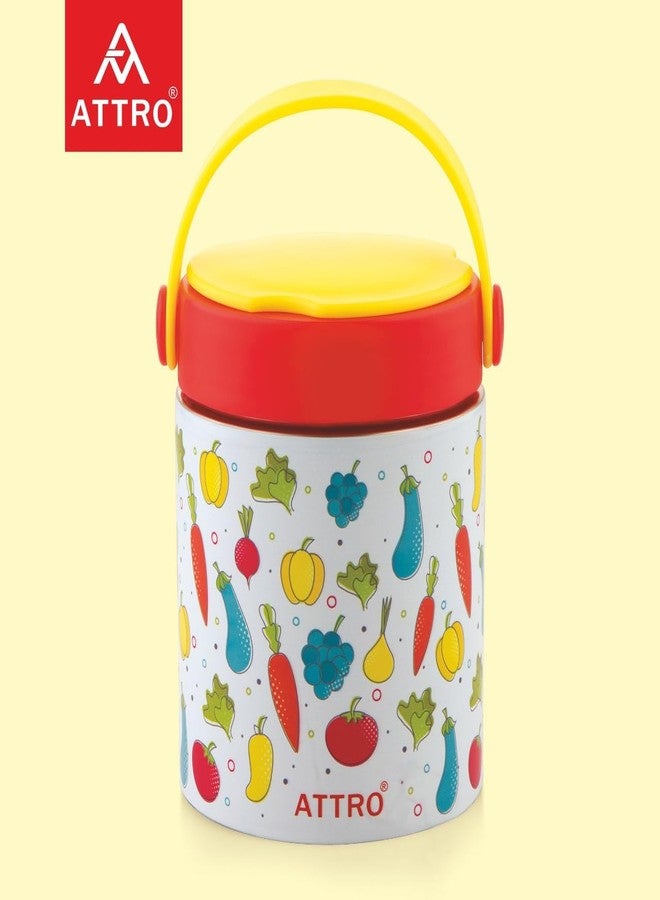 ATTRO Happy Go Insulated ISI certified Stainless Steel Soup Jar for Kids - 500ml, Leakproof, Long Temperature,Fruity Veggie Fun Yellow Print,Ideal for Kids,Adults, School, Office,Picnic,Travel - Image 4